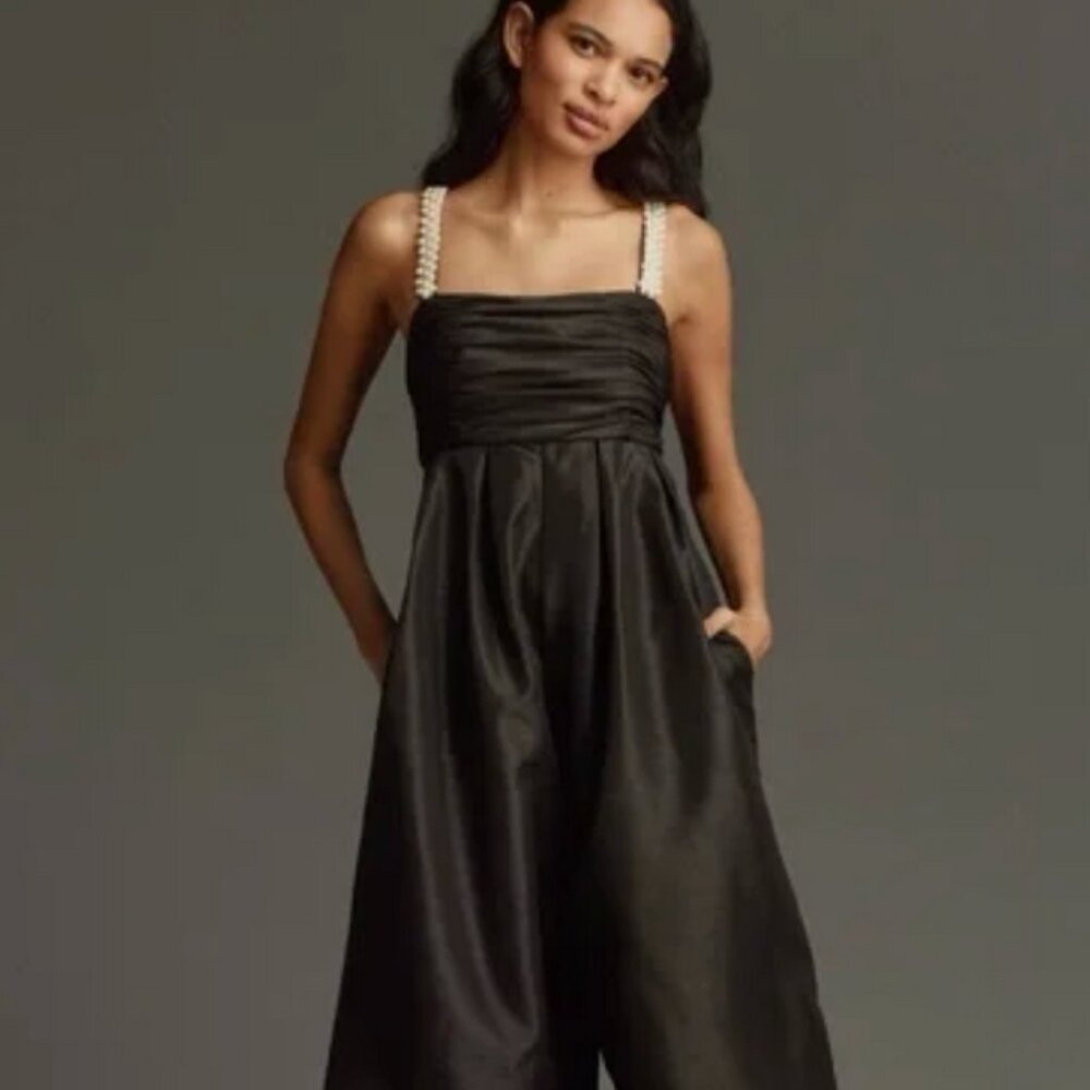 ANTHROPOLOGIE Hutch The Mabel Rhinestone Wide-Leg Jumpsuit $228 Large Black